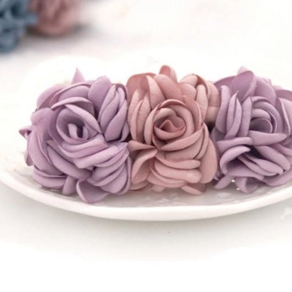 Handmade Satin Pink Rose Flower Lavender Beautiful Hair Barrette Clip for Her - Picture 2 of 11
